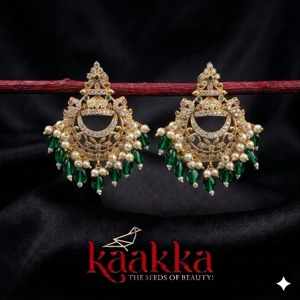 Elegant Green Chandbali Earrings - EE03