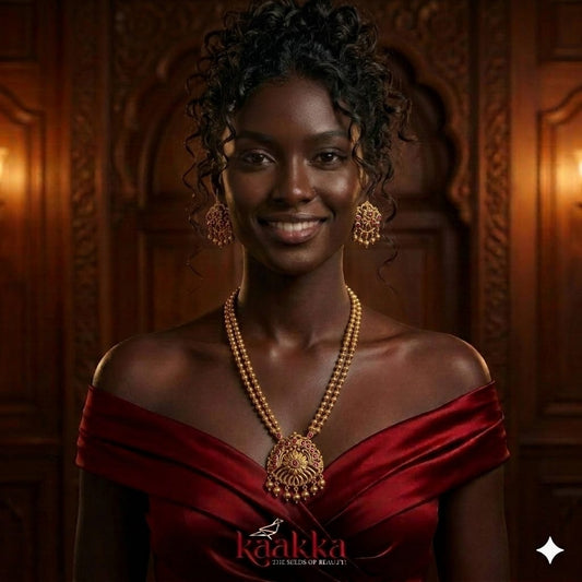 Premium Ruby Stone Long Necklace with Earrings - LN02