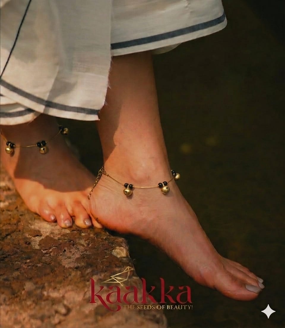 Black Bead Chilanka Anklet (Handcrafted) - MM15