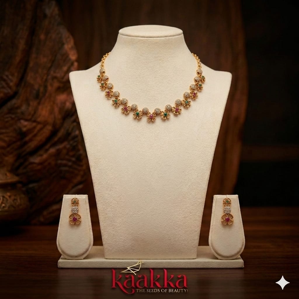 Multi-Coloured AD Necklace with Earrings - SN22