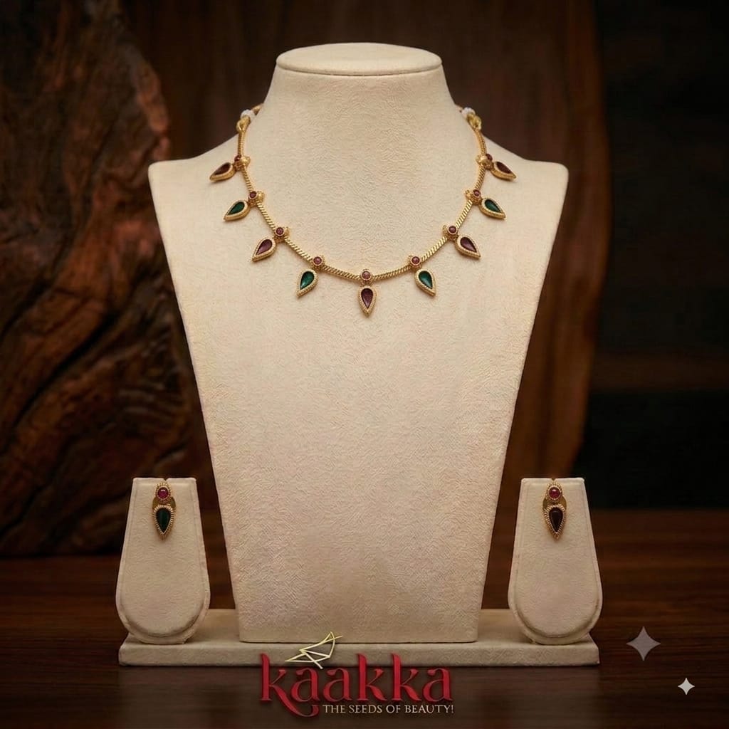 Ruby Drop Palakka Gopi Necklace with Earrings - SN28