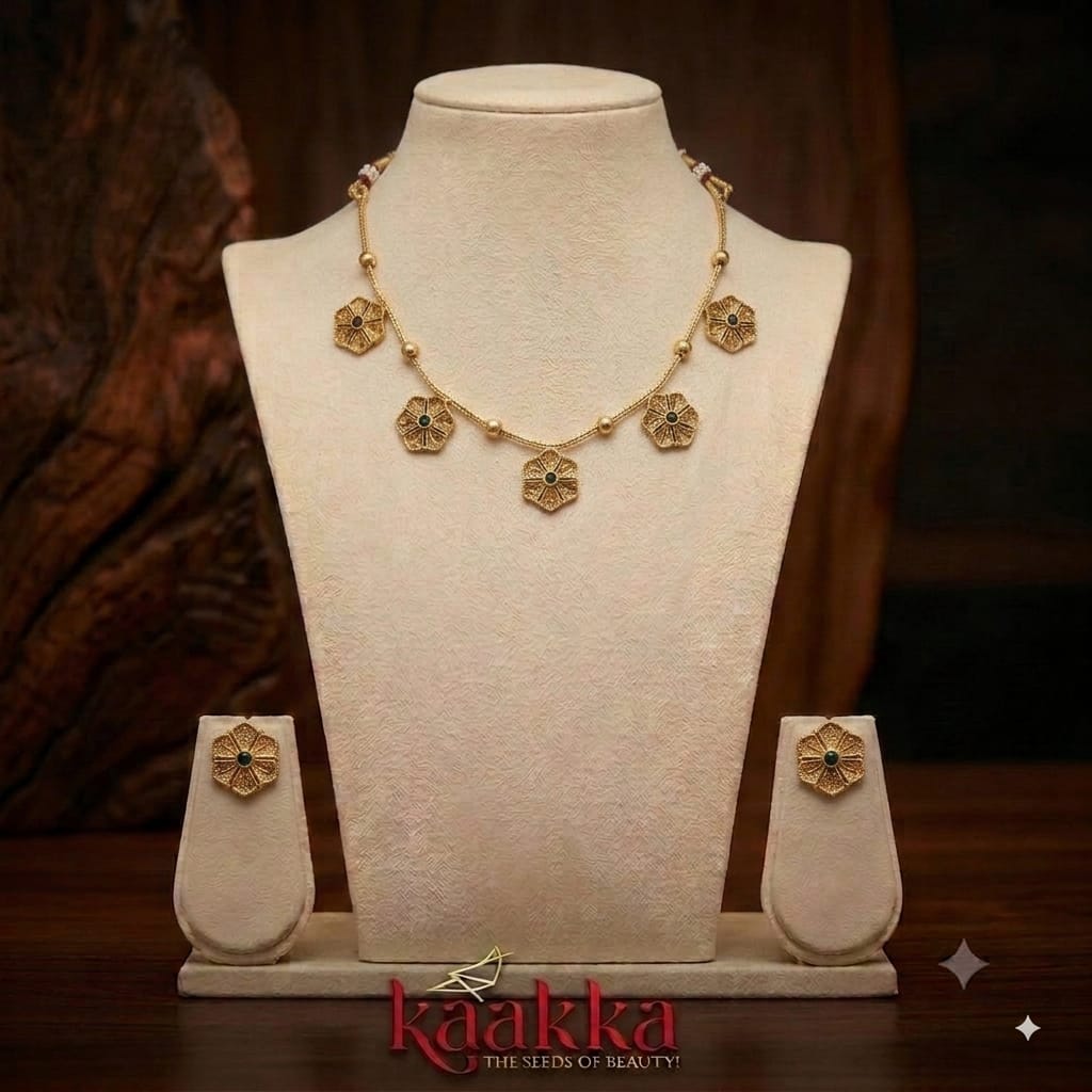 Green colour Petals Necklace with Earrings - SN37