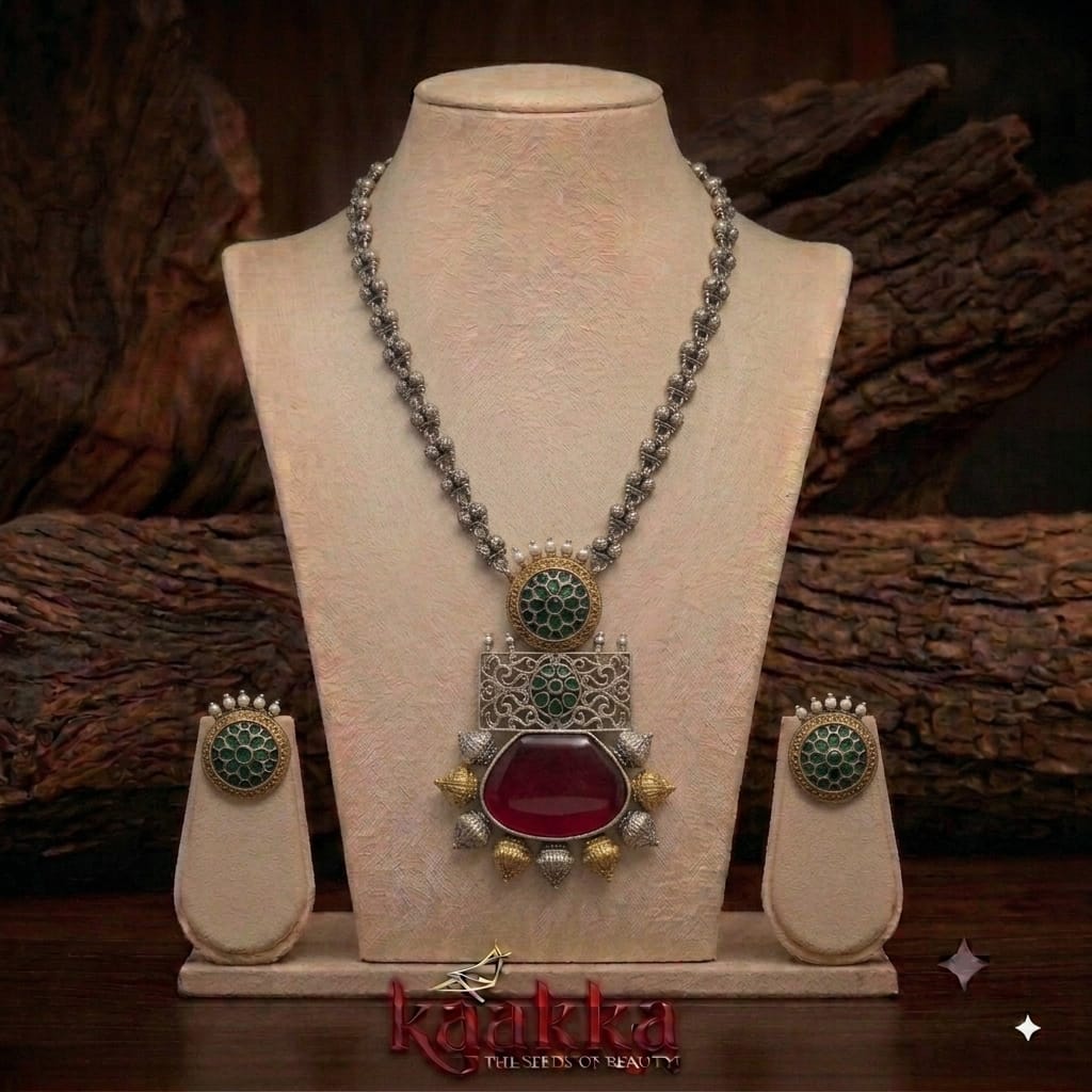 Iconic Oxidised Statement Necklace With Earrings - LN13