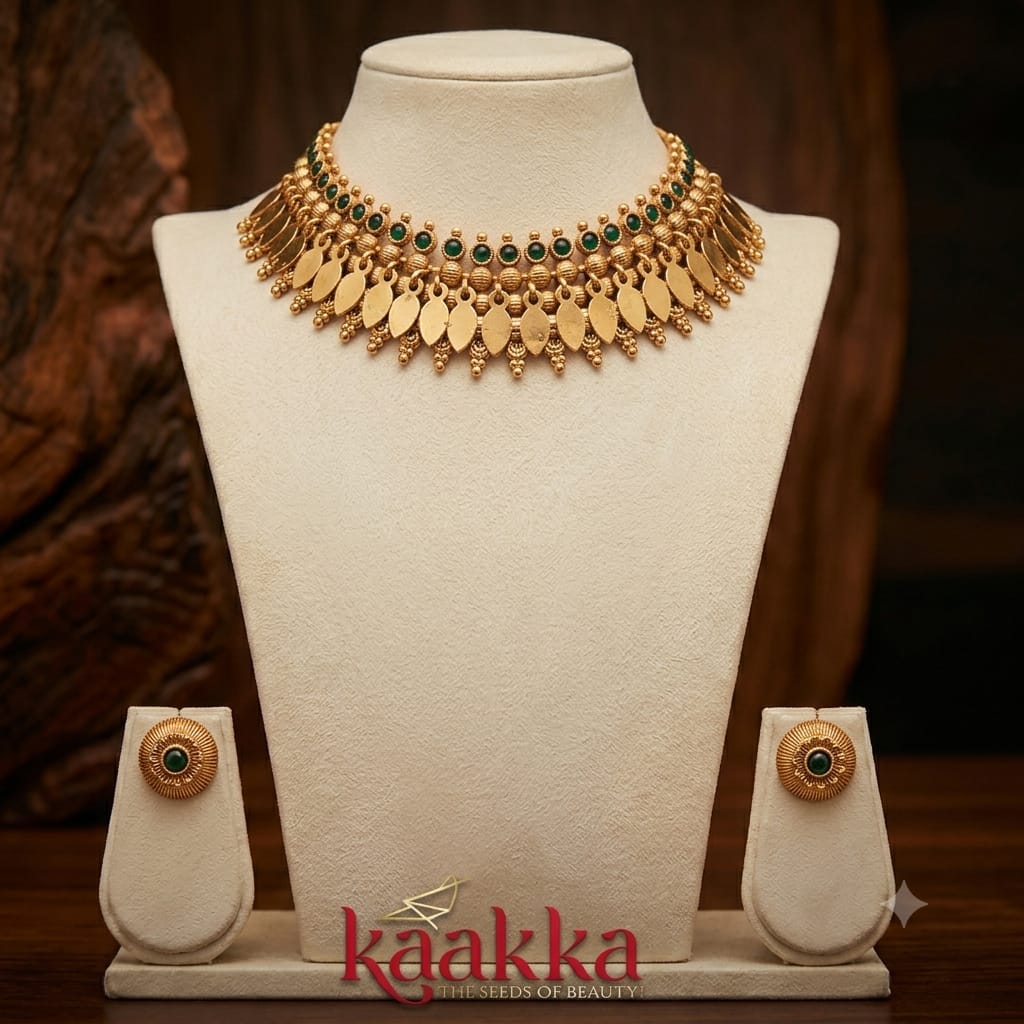 ElakkathaliFringe Choker(Green) with Earrings - CH09