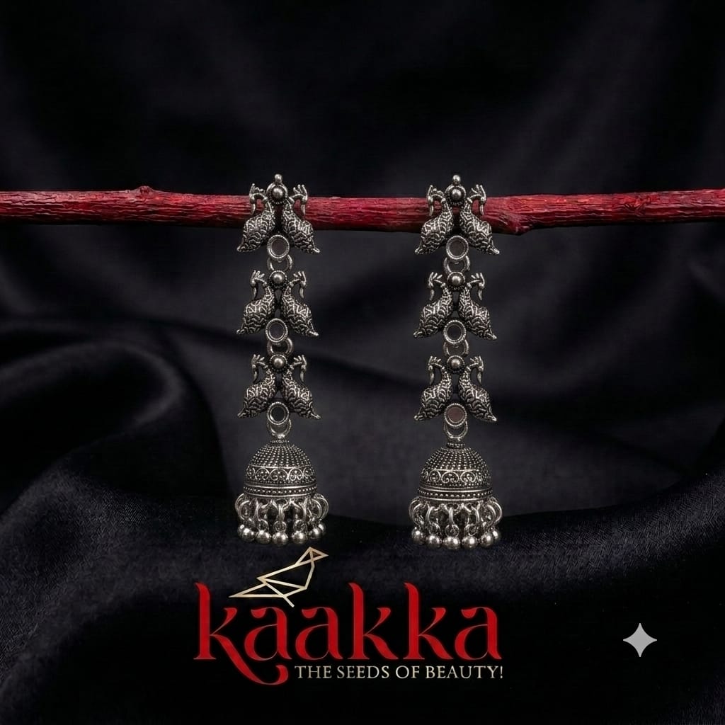 Oxidised Peacock pair Jhumka - HJ11