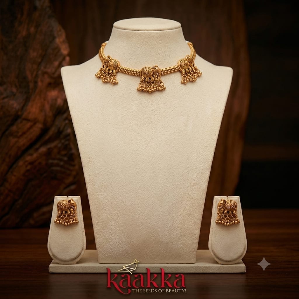 Trio Elephant Antique Choker with Earrings - CH08