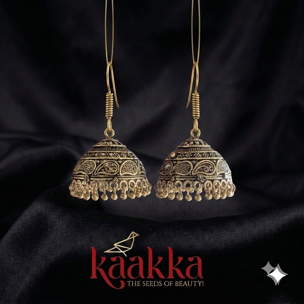 Mughal Brass Oxidised Jhumka - BE15