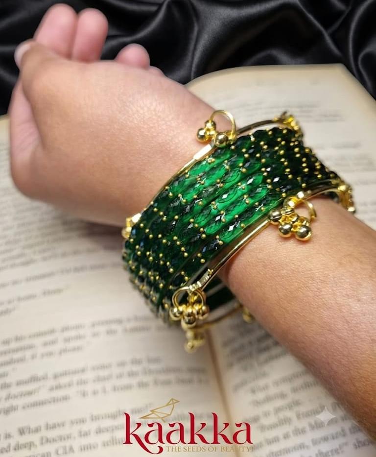 Green Raindrop Bangles with Gungroo - GG01
