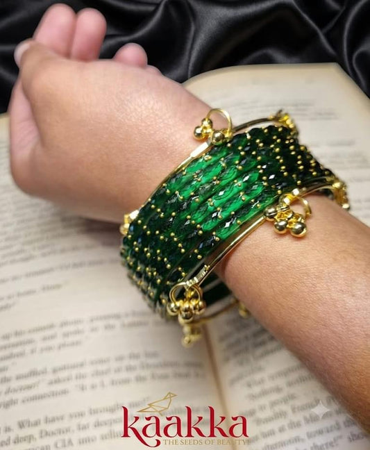 Green Raindrop Bangles with Gungroo - GG01