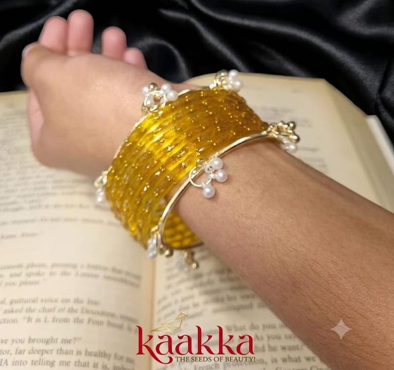 Yellow Raindrop Bangles with Gungroo - GG03