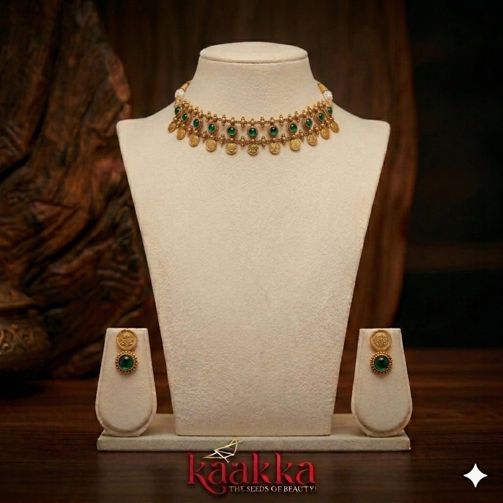 Green Coin Choker with Earrings - CH03