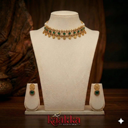 Green Coin Choker with Earrings - CH03