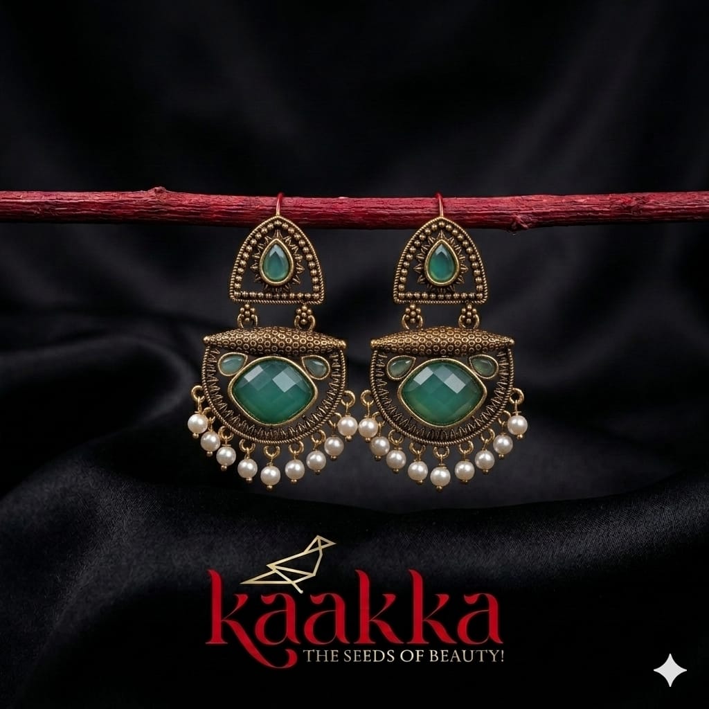Green Stone Teardrop Earrings - EE08