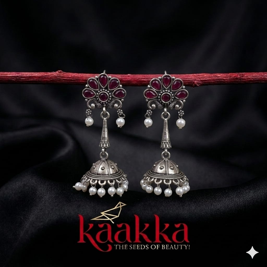 Maroon oxidised Jhumka - HJ04