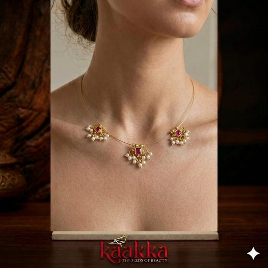Floral Floating Ruby Invisible Chain - IC08