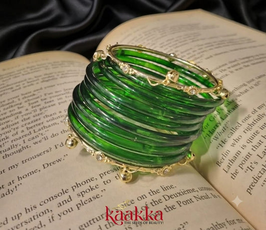 Bottle Green Jelly Bangles with Gungroo - JB03