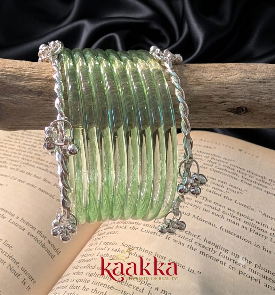 Pastel Green Jelly Bangles with Gungroo - JB08