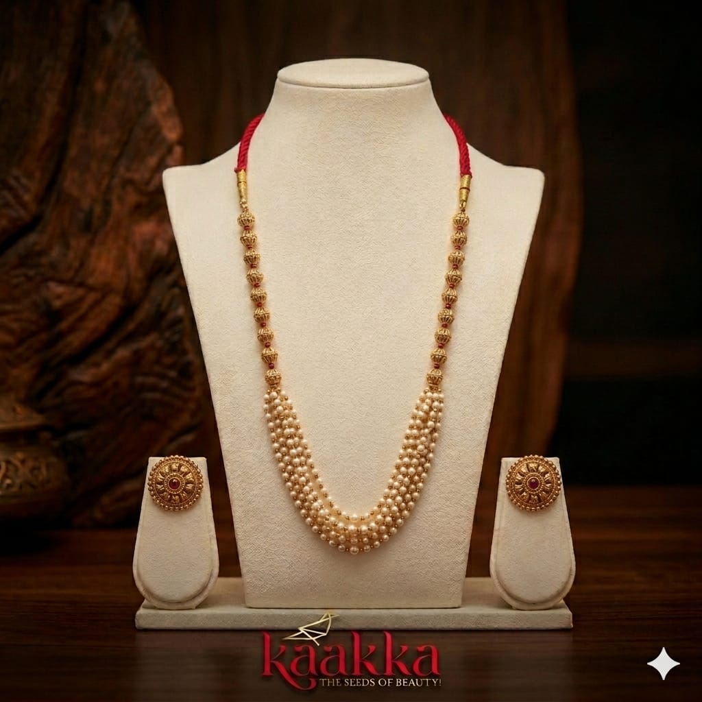 Elegant Pearl Long Necklace with studs - LN01