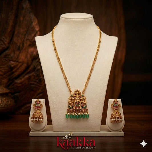 Temple Intricate Pendant Long Necklace with Jhumka - LN03