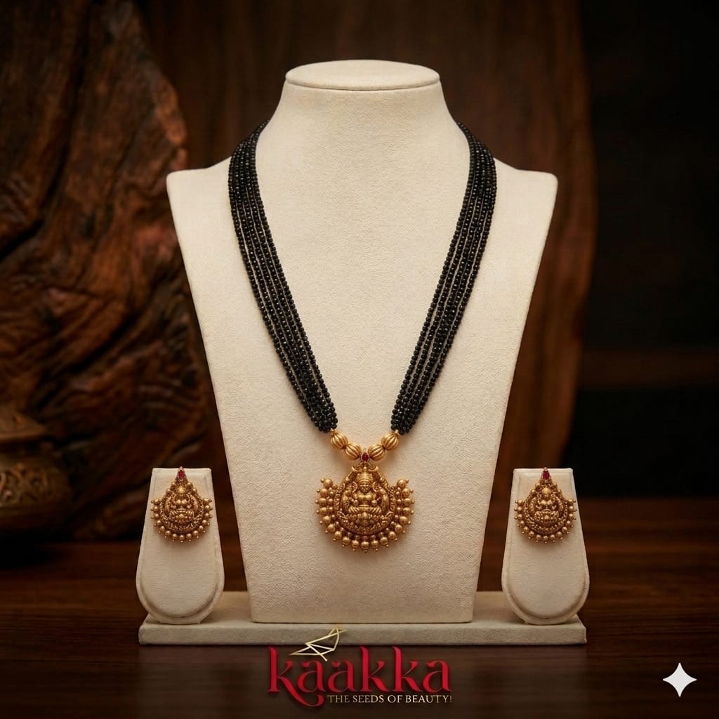Black Beauty Long Necklace with Earrings - LN04