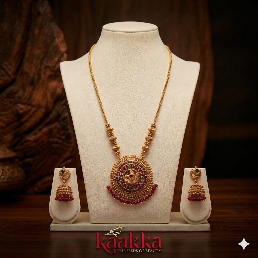 Peacock Pendant long Necklace with Jhumka - LN05