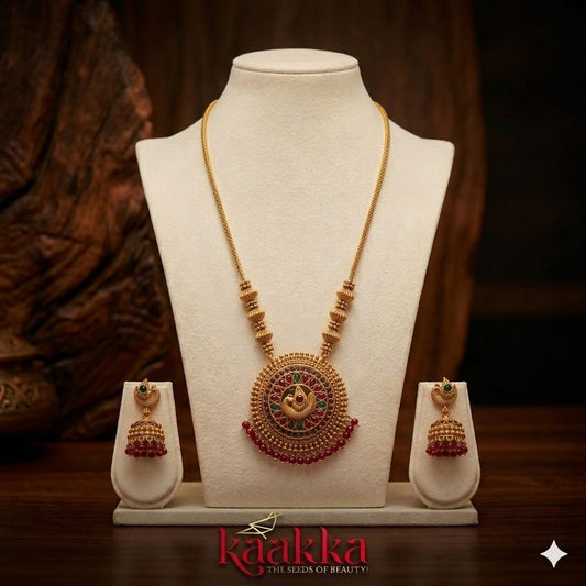 Peacock Pendant long Necklace with Jhumka - LN05