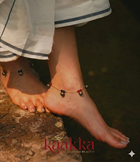 Black and Red Beaded Chilanka Anklets (Handcrafted) - MM14