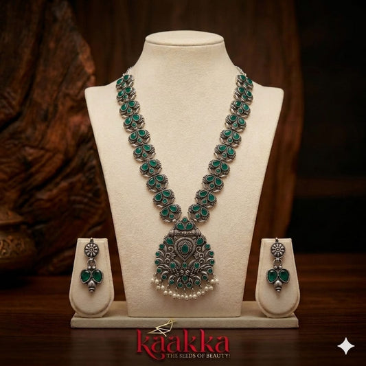 Oxidised Long Necklace with Earrings - SN01
