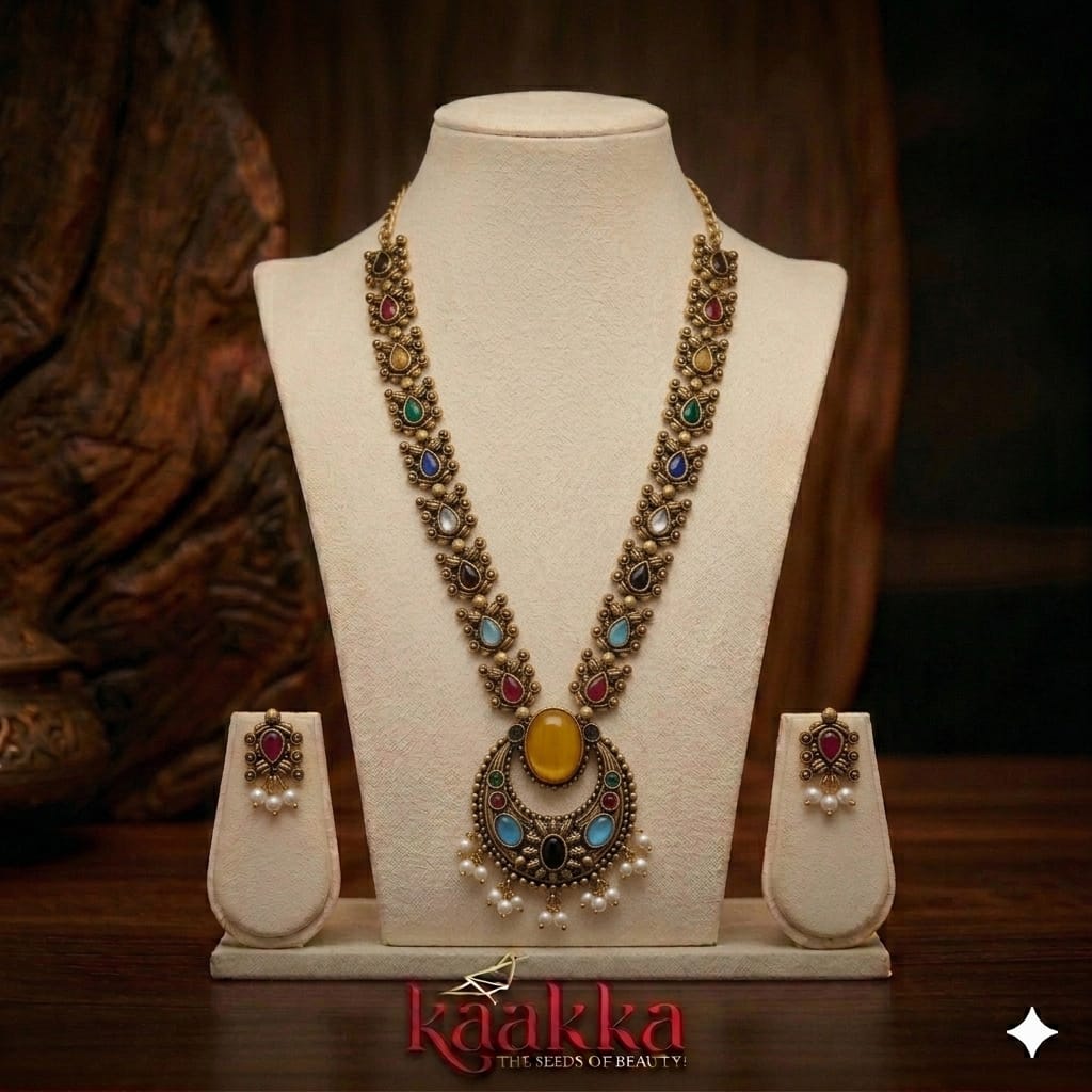 Colourful Gemstones and Yellow Stone Necklace with Earrings - SN05