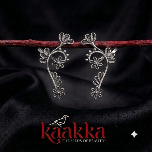 Floral and Petals Oxidised Earcuff - EC04