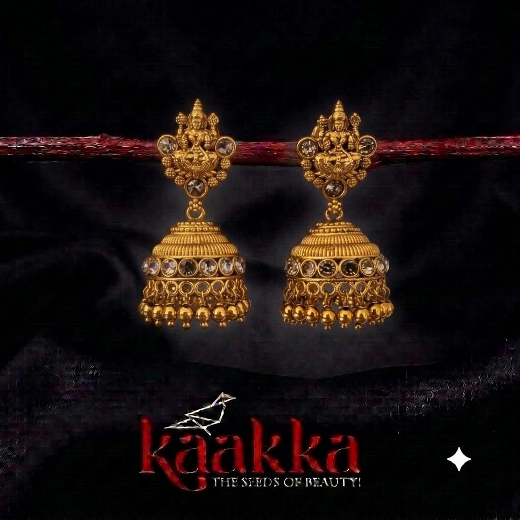Antique Temple Jhumka (White Stone) -TJ12