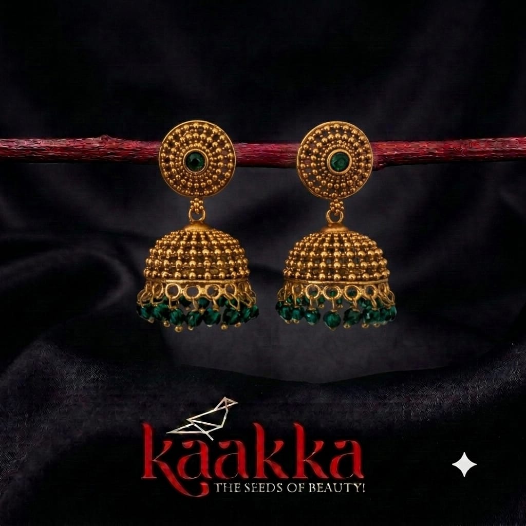Royal Green Drops Antique Jhumka - TJ06