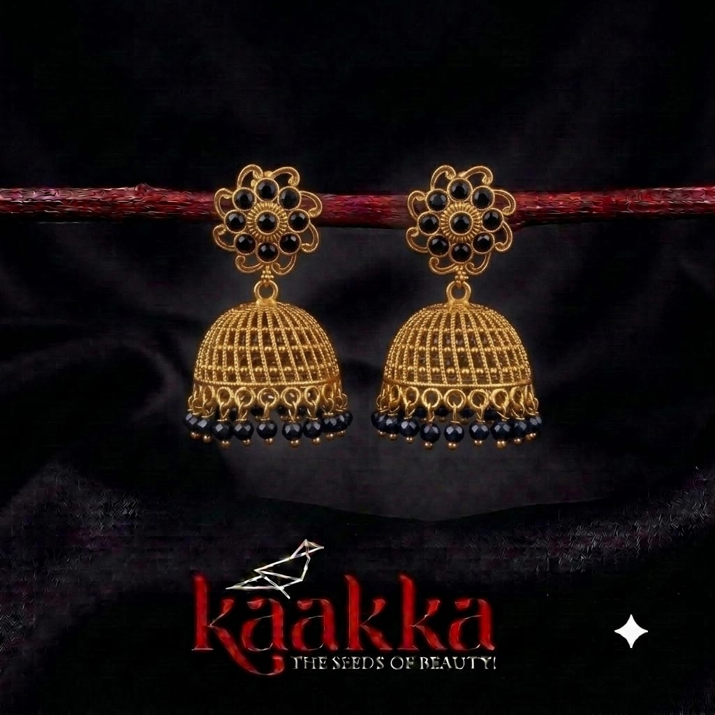 Black Drops Lotus Jhumka - TJ10