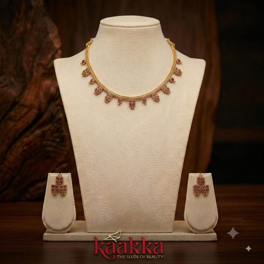 Ruby Floral Necklace with Earrings - SN32