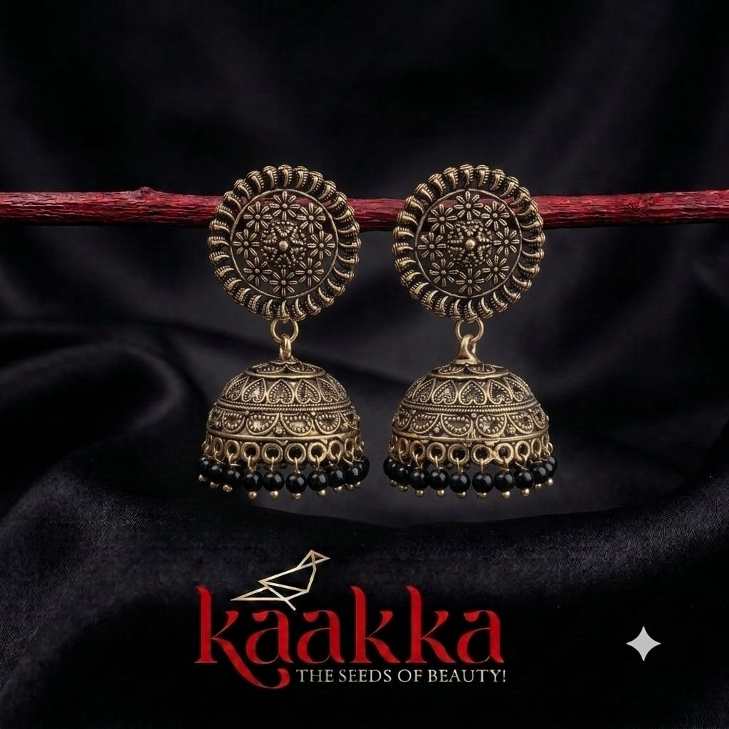 Black Heart Oxidised Jhumka - BE12