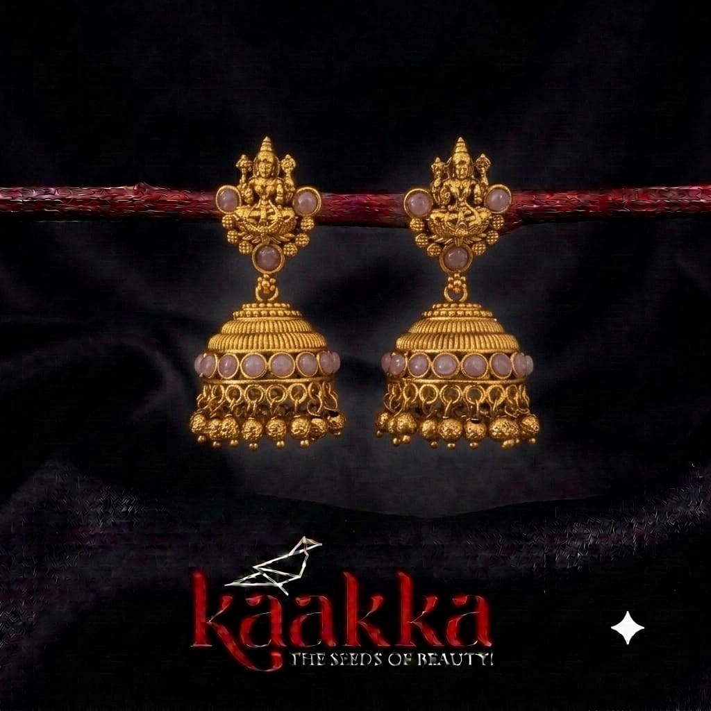 Antique Temple Jhumka( Baby Pink Kemp Stone) - TJ11