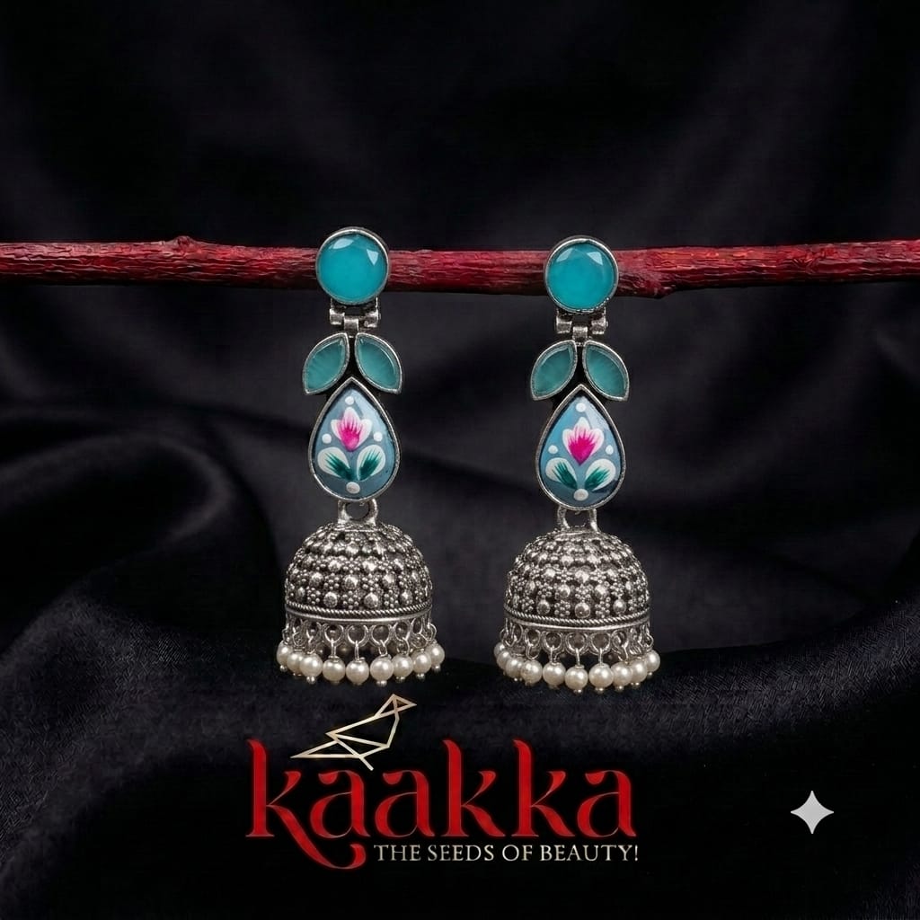 Sky blue hand painted Jhumka - HJ12