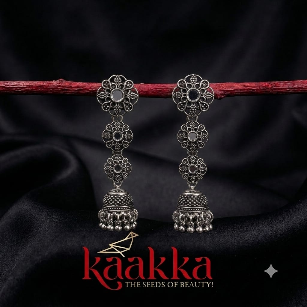 Oxidised Floral Drop Jhumka - HJ08