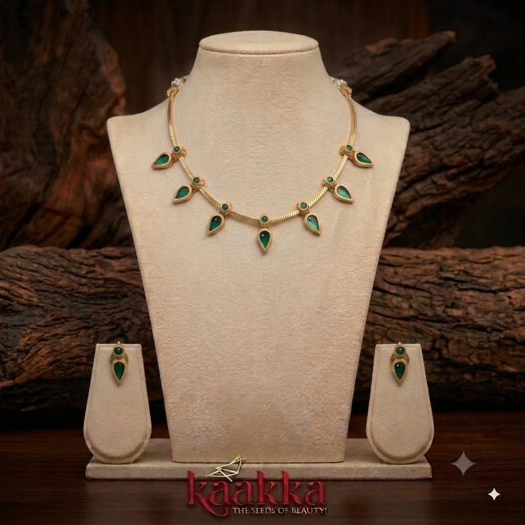 Green Gopi Palakka Necklace with Earrings - SN26