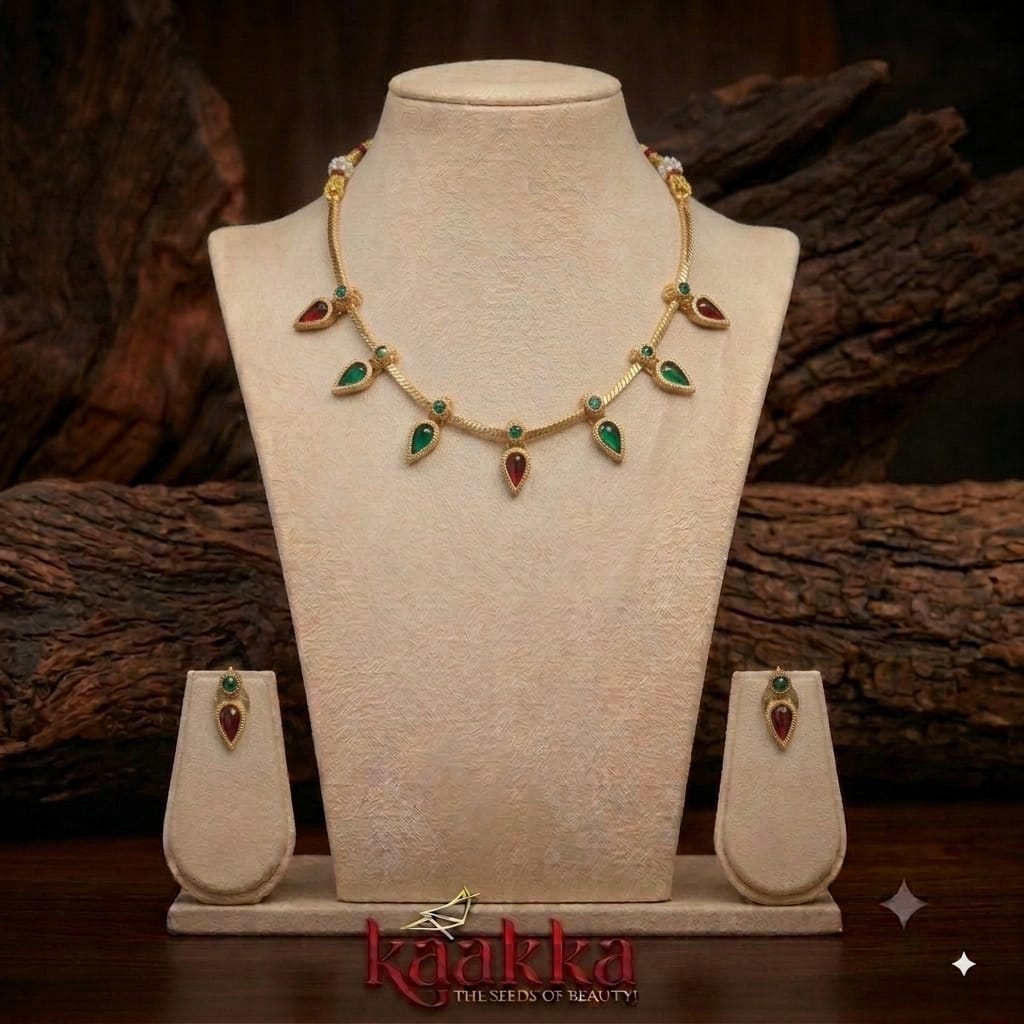 Green Drop Palakka Gopi Necklace with Earrings - SN27