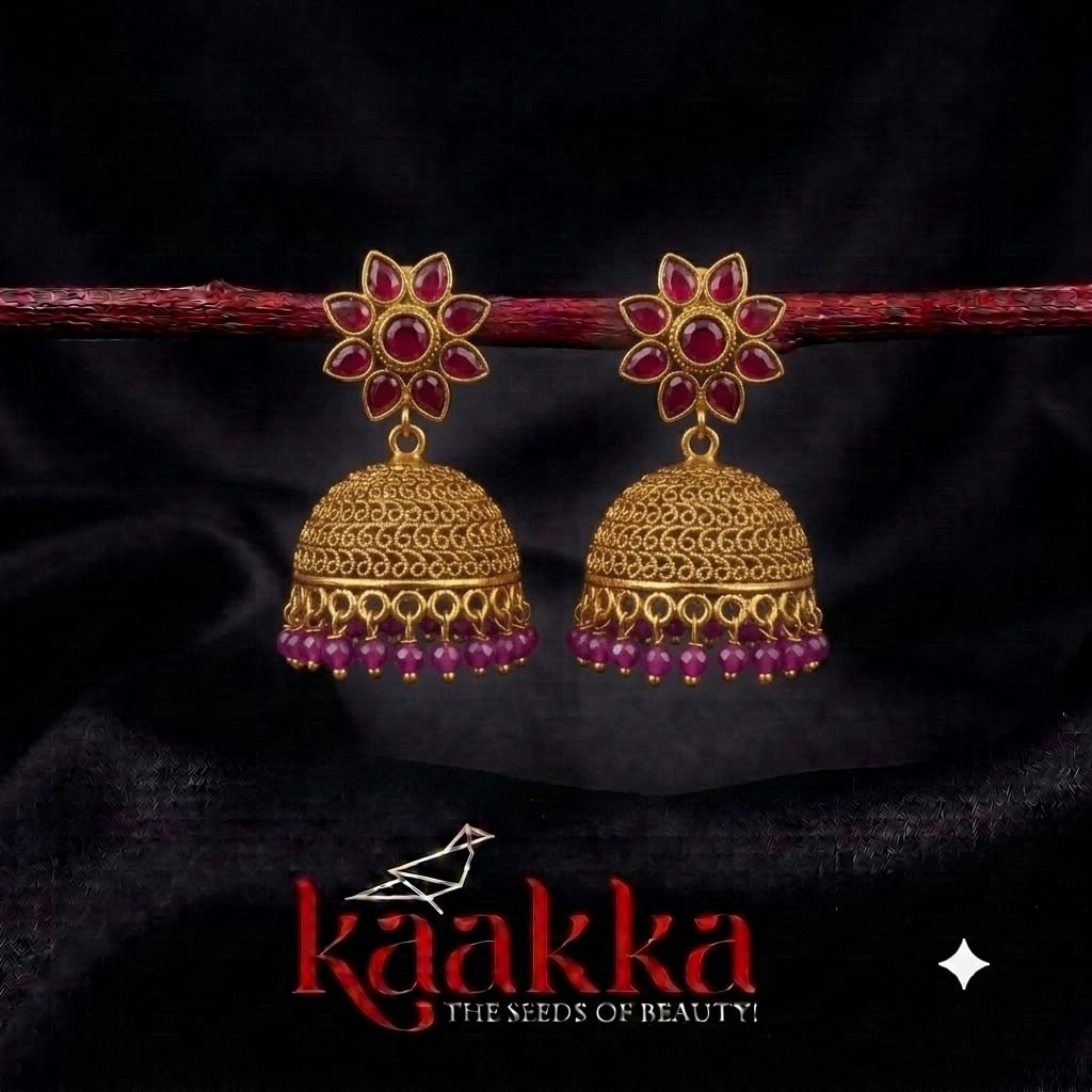 Pink Drops Lotus Jhumka - TJ08