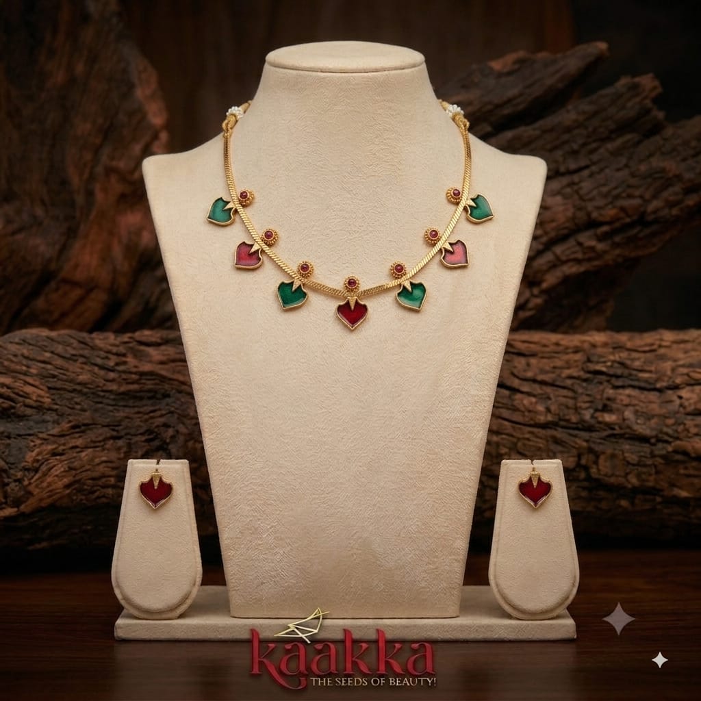Palakka Necklace(Ruby) with Earrings - SN29