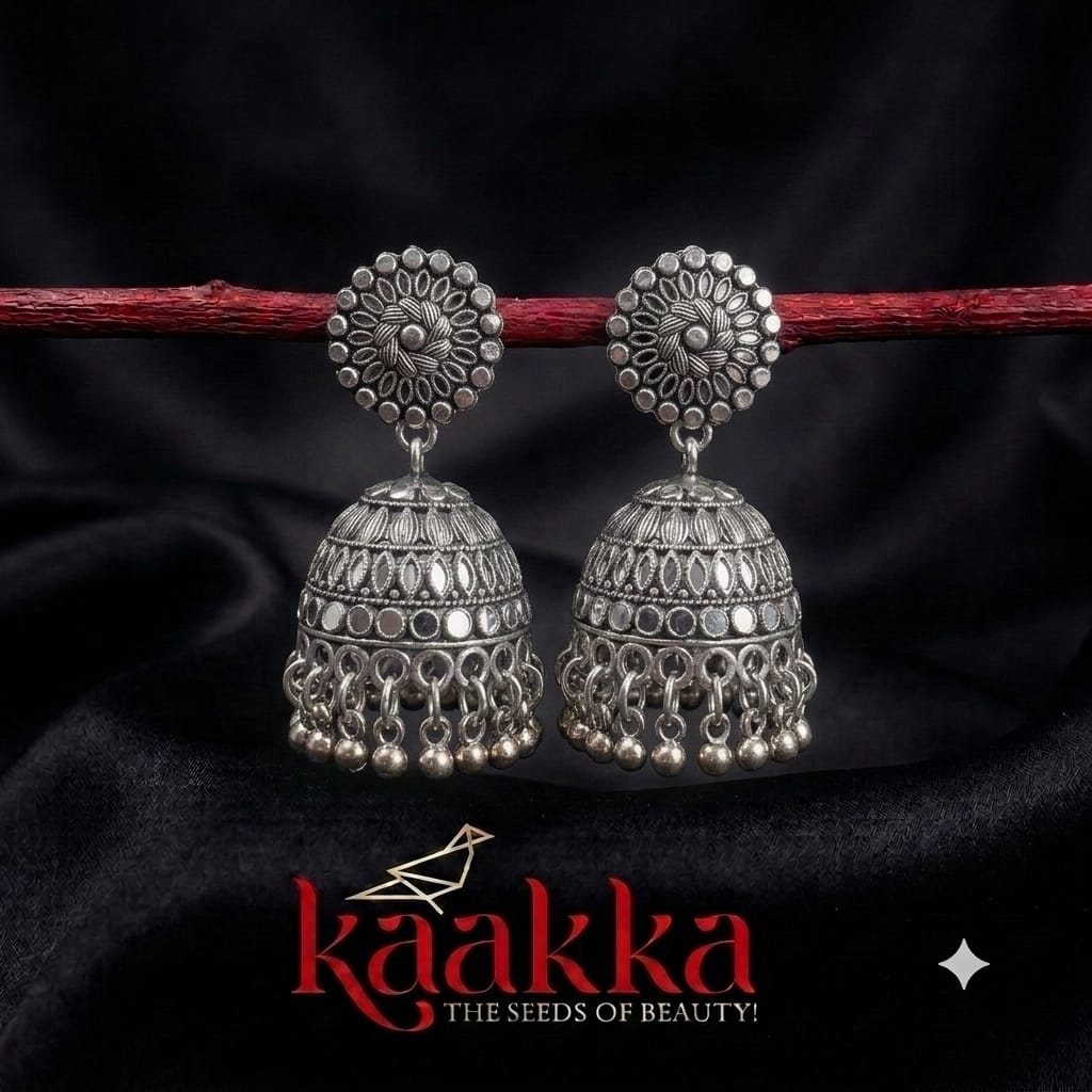 Oxidised Floral Silver Jhumka - BE06